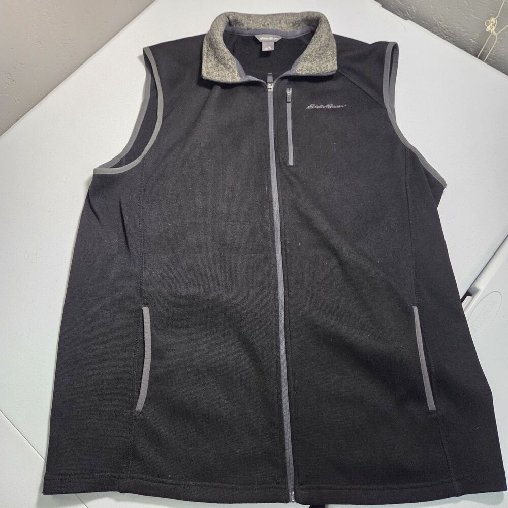 ​Eddie Bauer Sweater Fleece Vest Mens Tall Large TL Full Zip Black Gorpcore